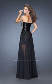 Picture of: Strapless Sequin Fitted Dress with Detachable Chiffon Skirt in Black, Style: 19723, Back Picture