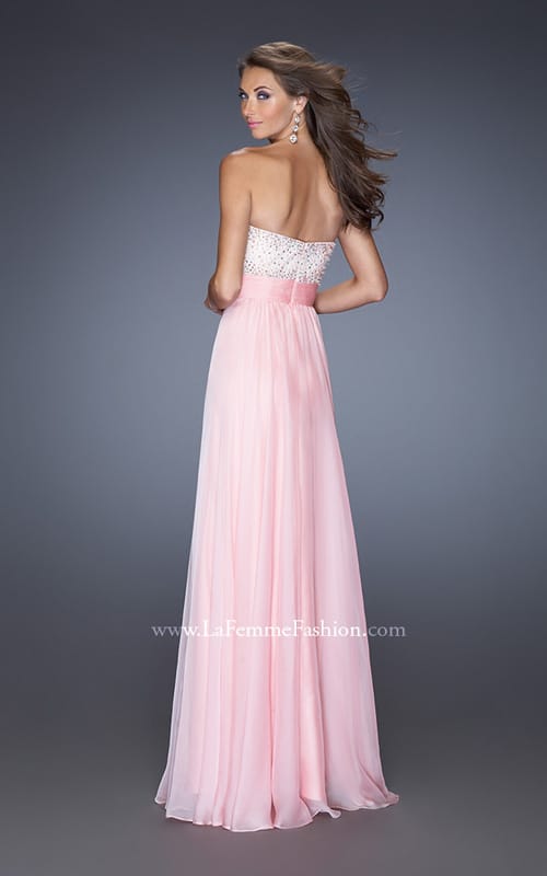Picture of: Strapless Chiffon Prom Gown with Mixed Beaded Bodice in Pink, Style: 19726, Back Picture