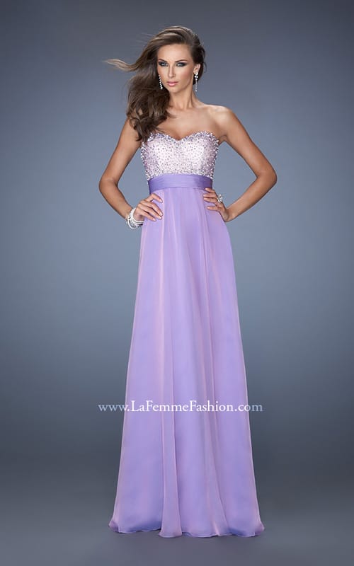Picture of: Strapless Chiffon Prom Gown with Mixed Beaded Bodice in Purple, Style: 19726, Detail Picture 2
