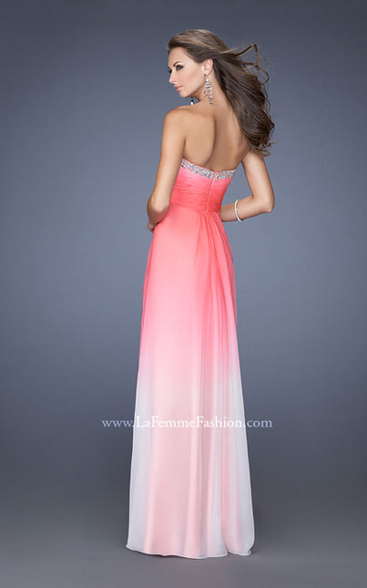 Picture of: Strapless Long Ombre Prom Gown with a Pleated Bodice in Pink, Style: 19742, Back Picture