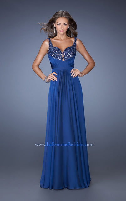Picture of: Long Chiffon Prom Gown with Beaded Lace Bodice in Blue, Style: 19792, Main Picture