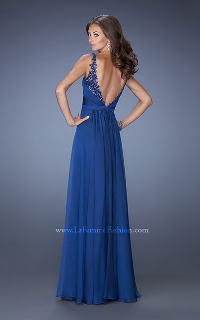 Picture of: Long Chiffon Prom Gown with Beaded Lace Bodice in Blue, Style: 19792, Back Picture
