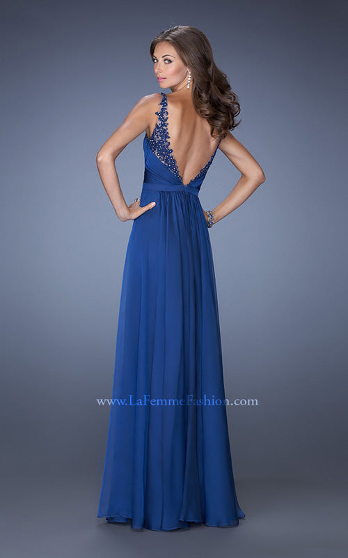 Picture of: Long Chiffon Prom Gown with Beaded Lace Bodice in Blue, Style: 19792, Back Picture