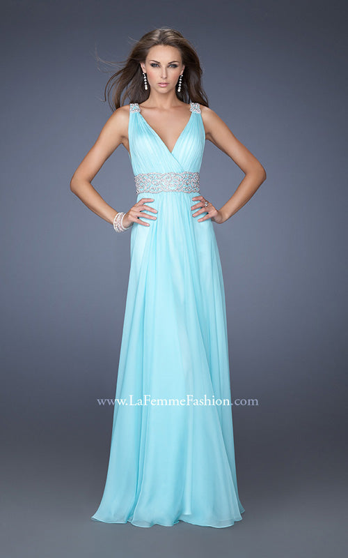Picture of: Deep V Chiffon Prom Dress with Pleated Bodice in Blue, Style: 19802, Main Picture