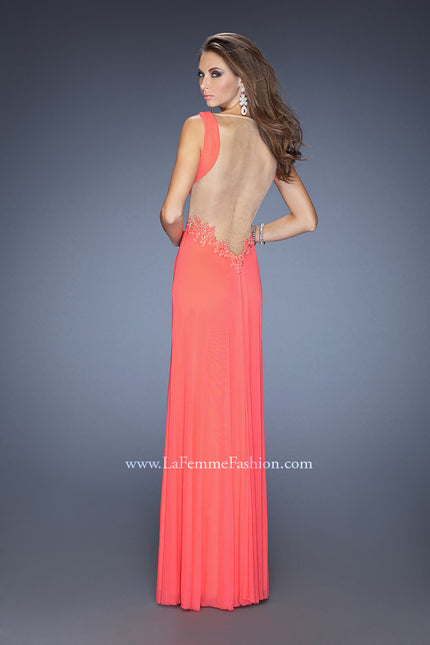 Picture of: Sleeveless Prom Gown with Beaded Lace Accents in Orange, Style: 19804, Back Picture