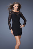 Picture of: Short Black Jersey Dress with Polka Dot Mesh in Black, Style: 19817, Main Picture