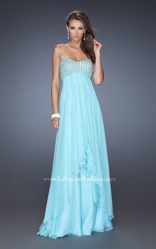 Picture of: Empire Waist Chiffon Gown with Tiered Layered Skirt in Blue, Style: 19831, Detail Picture 3