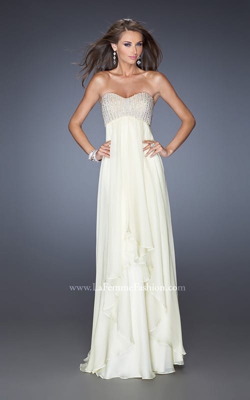 Picture of: Empire Waist Chiffon Gown with Tiered Layered Skirt in Yellow, Style: 19831, Detail Picture 4