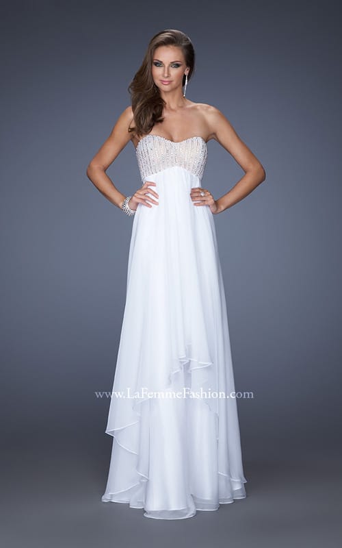 Picture of: Empire Waist Chiffon Gown with Tiered Layered Skirt in White, Style: 19831, Detail Picture 5