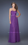 Picture of: Long Lace Prom Gown with Ruched Bodice and Belted Waist in Purple, Style: 19833, Main Picture