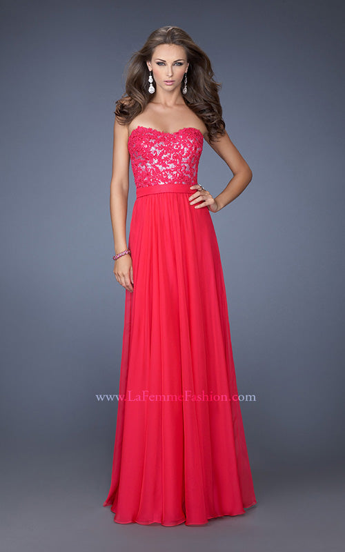 Picture of: Long Chiffon Prom Dress with Sequins and Lace Overlay in Pink, Style: 19834, Main Picture