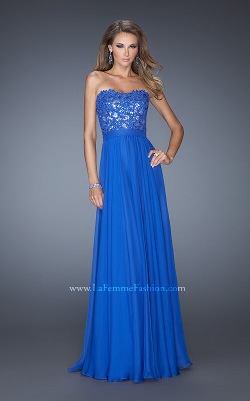Picture of: Long Chiffon Prom Dress with Sequins and Lace Overlay in Blue, Style: 19834, Detail Picture 1