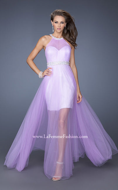 Picture of: Prom Dress with Solid Short Skirt and Sheer Tulle Overlay in Purple, Style: 19840, Main Picture