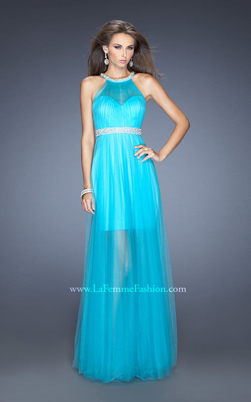 Picture of: Prom Dress with Solid Short Skirt and Sheer Tulle Overlay in Blue, Style: 19840, Detail Picture 1