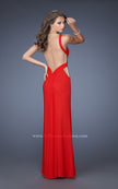 Picture of: Jersey Prom Gown with Side Slit and Ruched Bodice in Red, Style: 19843, Back Picture