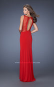 Picture of: Fitted Jersey Dress with High Neckline and Side Slit in Red, Style: 19847, Back Picture