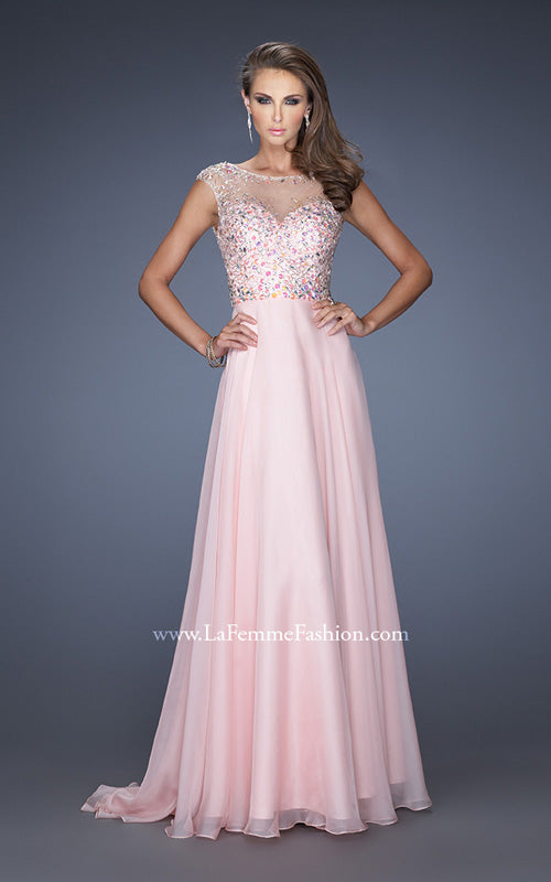 Picture of: Long Prom Dress with Cap Sleeves and Small Train in Pink, Style: 19858, Main Picture