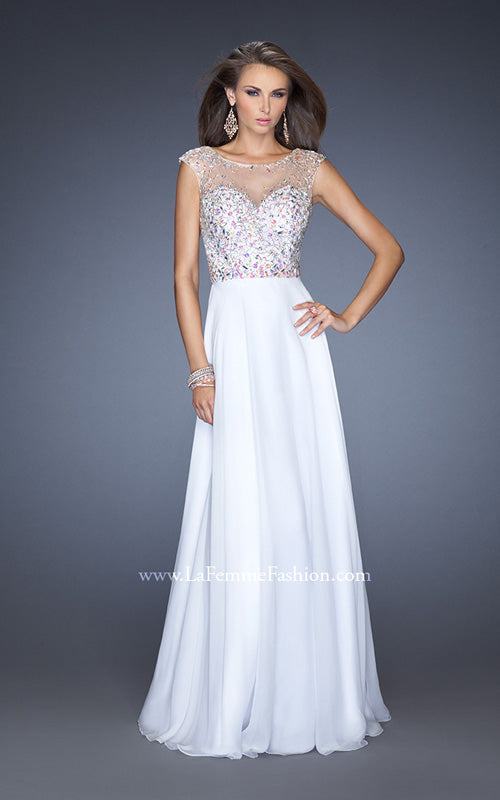 Picture of: Long Prom Dress with Cap Sleeves and Small Train in White, Style: 19858, Detail Picture 1