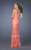 Picture of: Lace Prom Gown with Sheer Lace Skirt in Orange, Style: 19873, Back Picture