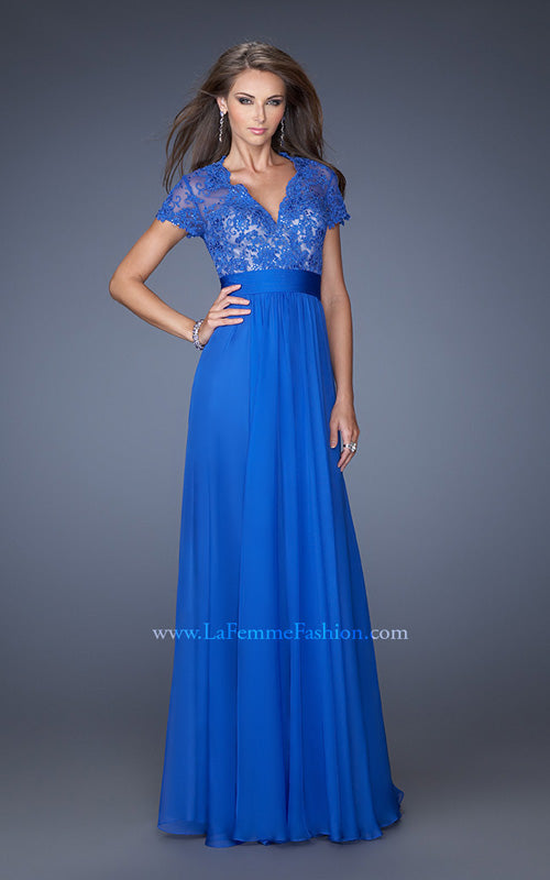 Picture of: A-Line Chiffon Evening Dress with Low V Neckline in Blue, Style: 19876, Main Picture
