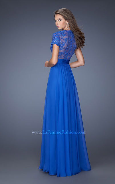 Picture of: A-Line Chiffon Evening Dress with Low V Neckline in Blue, Style: 19876, Back Picture