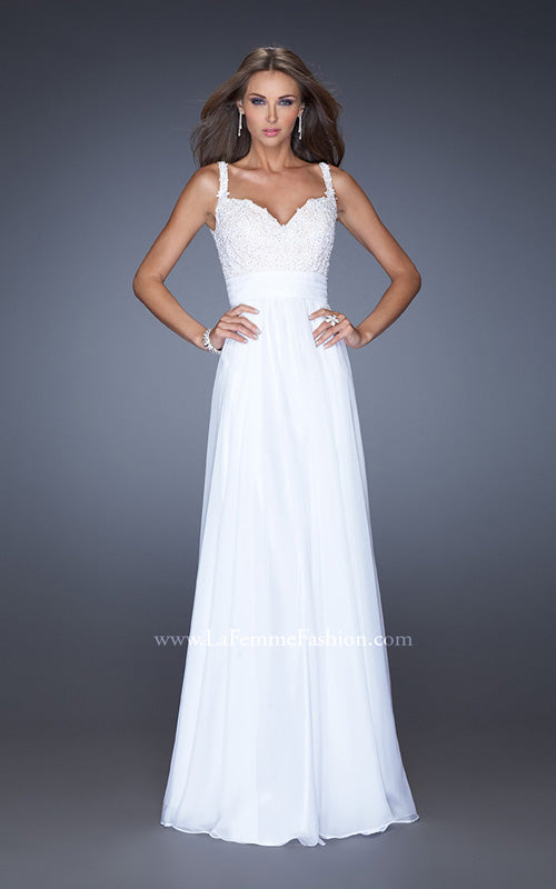 Picture of: Long Chiffon Prom Gown with Jewel Lace Bodice in White, Style: 19882, Detail Picture 8