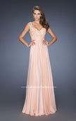 Picture of: Long Chiffon Prom Gown with Jewel Lace Bodice in Orange, Style: 19882, Detail Picture 2