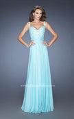 Picture of: Long Chiffon Prom Gown with Jewel Lace Bodice in Blue, Style: 19882, Detail Picture 6