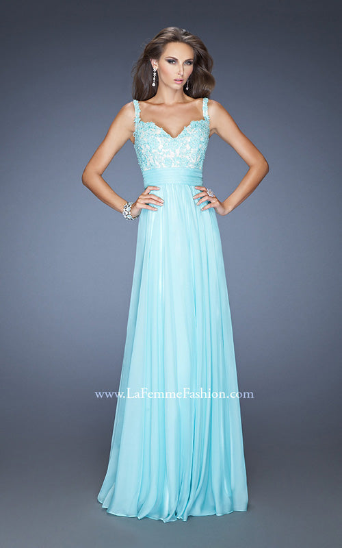 Picture of: Long Chiffon Prom Gown with Jewel Lace Bodice in Blue, Style: 19882, Detail Picture 6