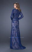 Picture of: Lace Prom Gown with V Neckline and Sheer Lace Sleeves in Blue, Style: 19893, Back Picture