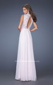 Picture of: Long Chiffon Dress with Jewel Adorned Lace Bodice in Pink, Style: 19913, Back Picture
