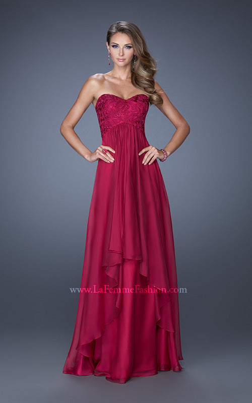 Picture of: Long Strapless Prom Dress with Tiered Chiffon Skirt in Pink, Style: 19925, Detail Picture 1