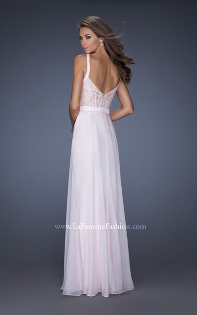 Picture of: Lace Prom Dress with V Back and Iridescent Jewels in Pink, Style: 19932, Back Picture