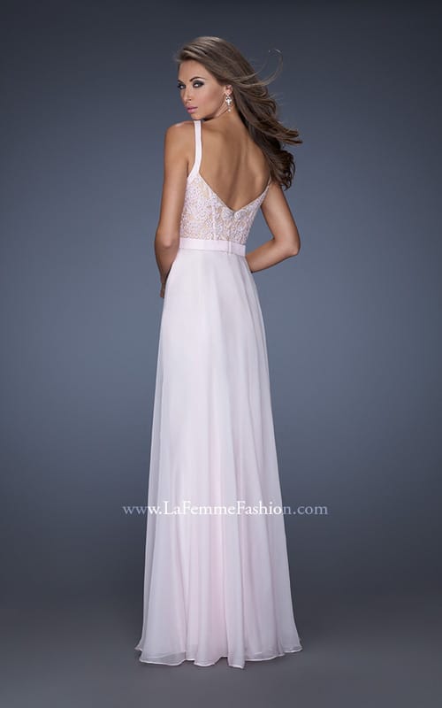 Picture of: Lace Prom Dress with V Back and Iridescent Jewels in Pink, Style: 19932, Back Picture