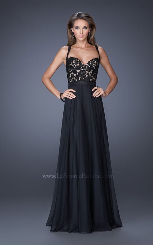 Picture of: Lace Prom Dress with V Back and Iridescent Jewels in Black, Style: 19932, Detail Picture 1