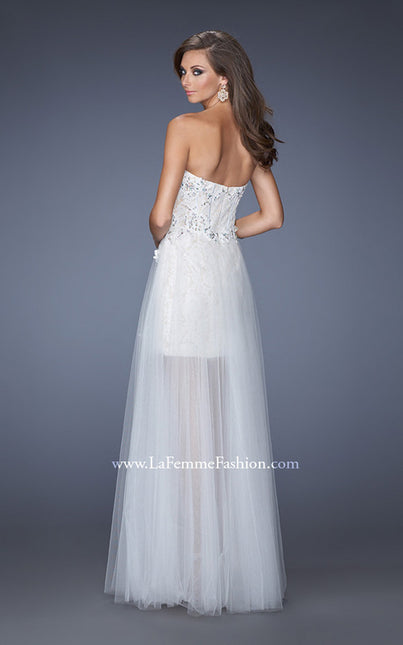 Picture of: Strapless Mini Dress with Corset Bodice and Long Skirt in White, Style: 19961, Back Picture
