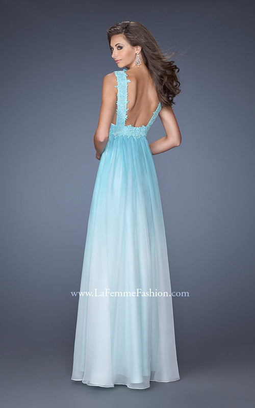 Picture of: Ombre Dyed Prom Dress with Pleated V Neck Bodice in Blue, Style: 19988, Back Picture