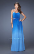 Picture of: Ombre Chiffon Dress with Jeweled Belt and Open Back in Blue, Style: 19989, Main Picture