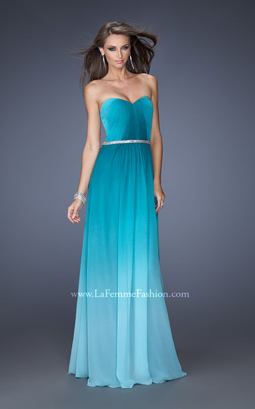 Picture of: Ombre Chiffon Dress with Jeweled Belt and Open Back in Blue, Style: 19989, Detail Picture 2
