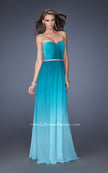 Picture of: Ombre Chiffon Dress with Jeweled Belt and Open Back in Blue, Style: 19989, Detail Picture 2