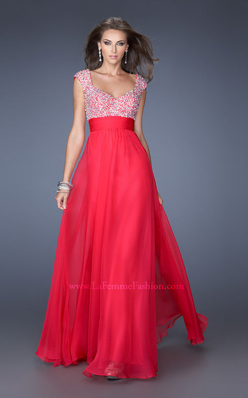 Picture of: Long Prom Gown with Pearl and Stone Encrusted Bodice in Pink, Style: 20003, Main Picture