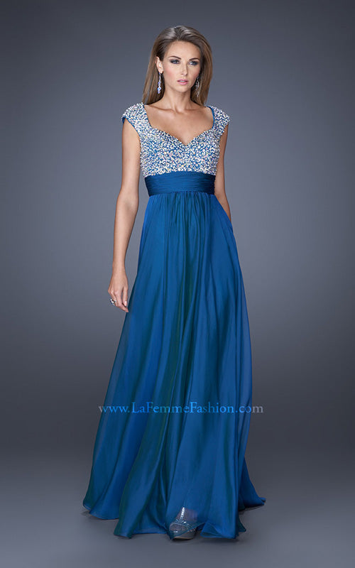 Picture of: Long Prom Gown with Pearl and Stone Encrusted Bodice in Blue, Style: 20003, Detail Picture 3