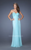 Picture of: Strapless Chiffon Prom Gown with Criss Cross Back in Blue, Style: 20023, Main Picture