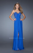 Picture of: Strapless Chiffon Prom Gown with Criss Cross Back in Blue, Style: 20023, Detail Picture 2