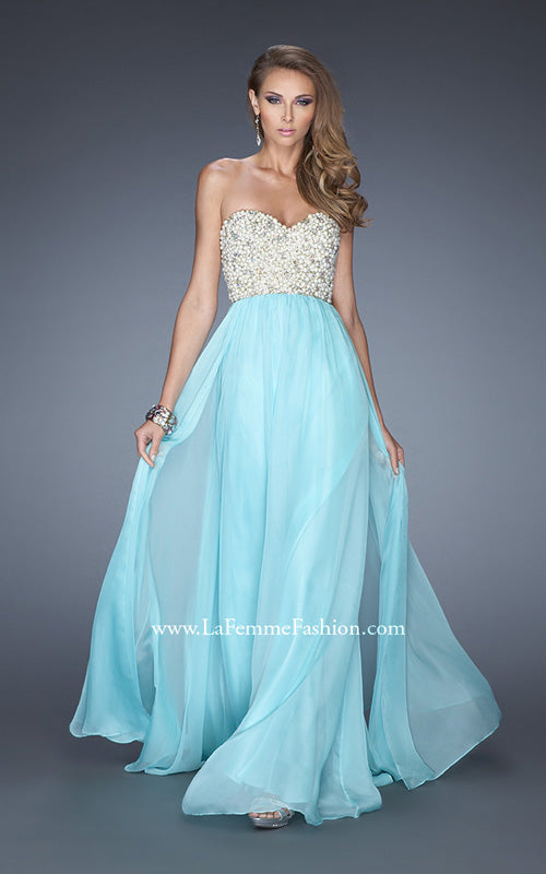 Picture of: Fully Embellished Strapless Chiffon Prom Dress in Blue, Style: 20061, Detail Picture 1