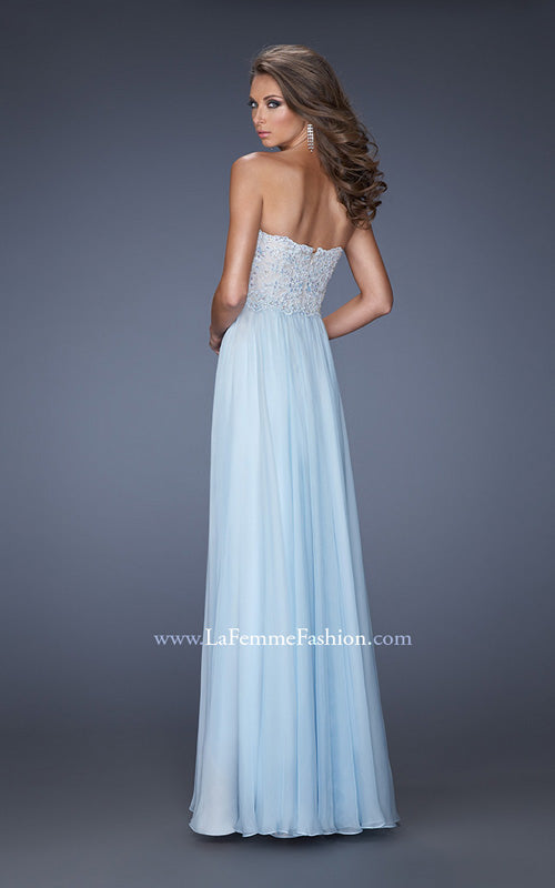 Picture of: Empire Waist Prom Dress with Tiered Skirt and Jeweled Lace in Blue, Style: 20066, Back Picture