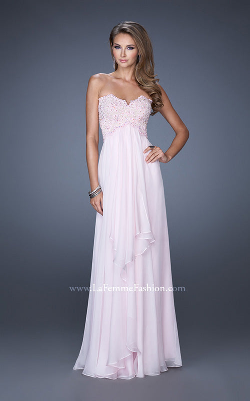Picture of: Empire Waist Prom Dress with Tiered Skirt and Jeweled Lace in Pink, Style: 20066, Detail Picture 3