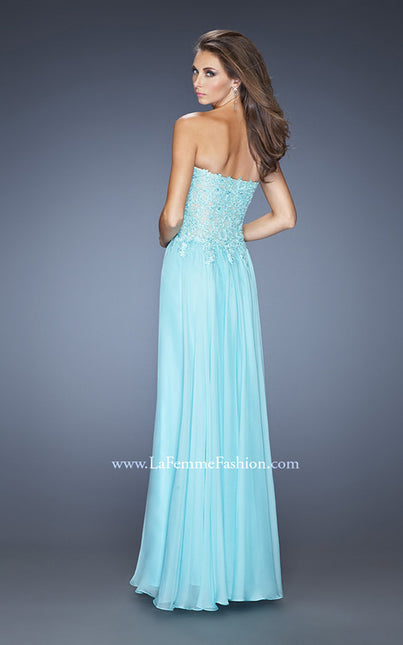 Picture of: Drop Waist Long Chiffon Prom Dress with Jeweled Lace in Blue, Style: 20108, Back Picture