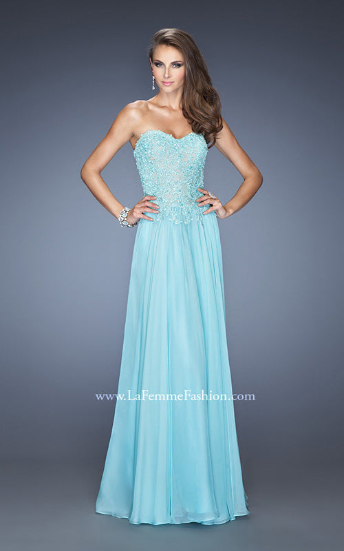 Picture of: Drop Waist Long Chiffon Prom Dress with Jeweled Lace in Blue, Style: 20108, Detail Picture 2