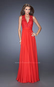 Picture of: V Neck Prom Dress with Gathered Skirt and Illusion Sleeves in Red, Style: 20109, Detail Picture 1